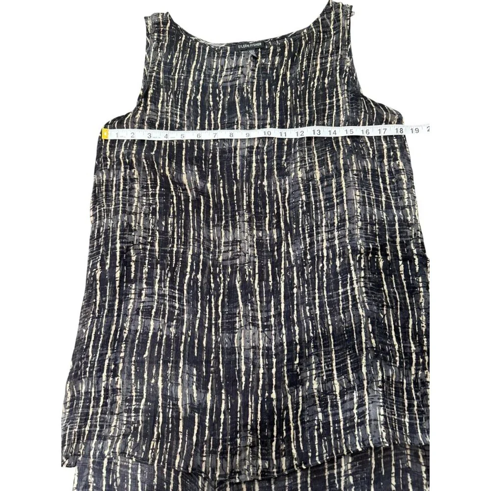 Eileen Fisher Sheer Silk Sleeveless Top Abstract Stripe Black Beige Size M - Picture 6 of 7